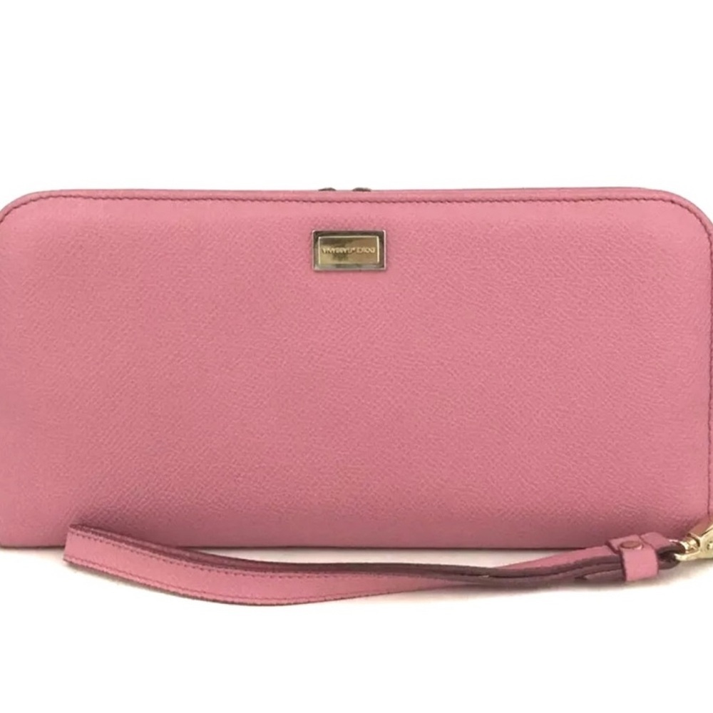 Dolce & Gabbana logo plate leather long bifold wallet/wristlet